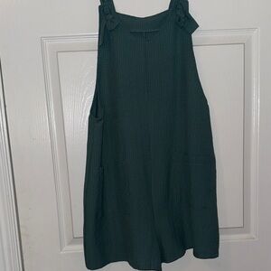 Green Sleeveless Textured Romper